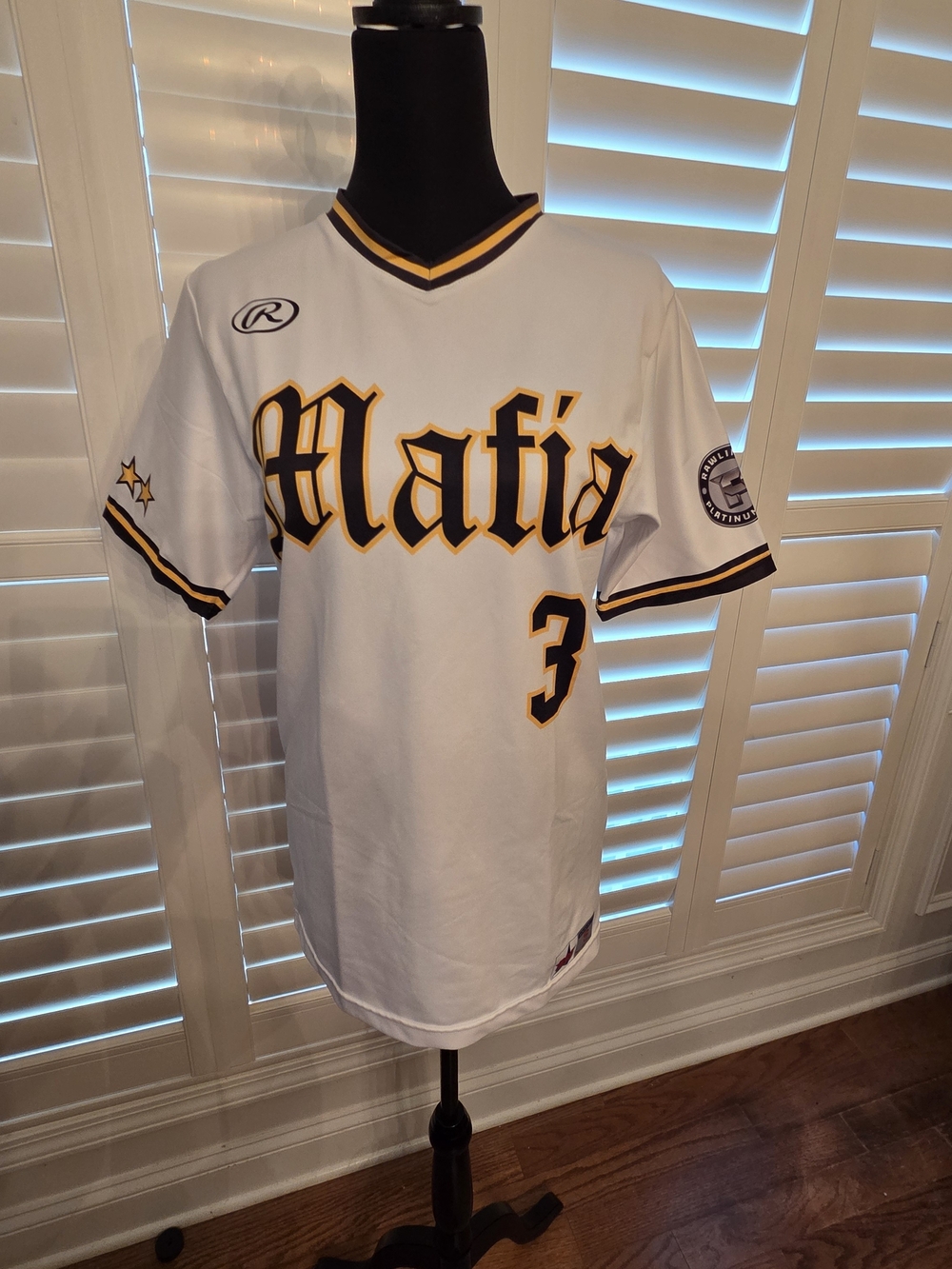 Rawlings White "Mafia" Baseball Jersey with Black & Gold Trim